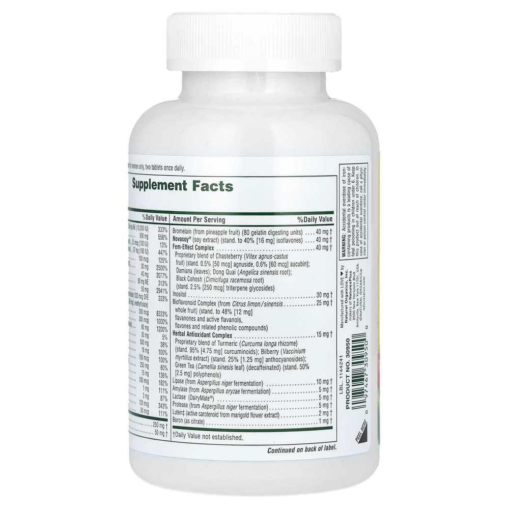 NaturesPlus, Source of Life®, мультивитаминная и минеральная добавка для женщин с концентрированными цельными продуктами, 120 таблеток