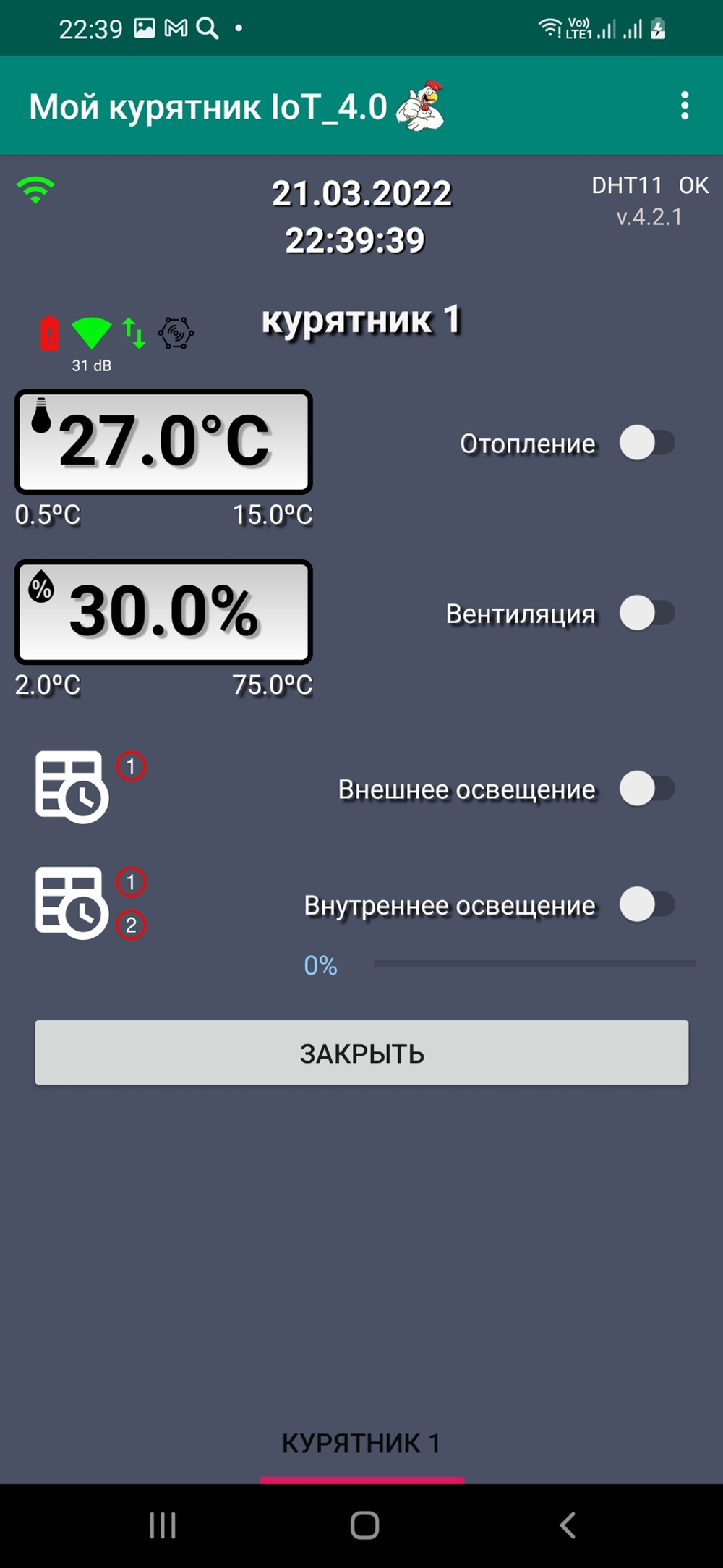 Контроллер для птичника Мой курятник IoT 4_2 в корпусе