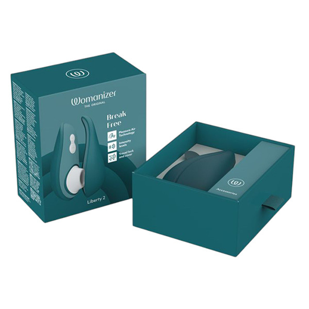 Темно-бирюзовый бесконтактный клиторальный стимулятор 10см Womanizer Liberty 2 Dark Green WZ112SG3