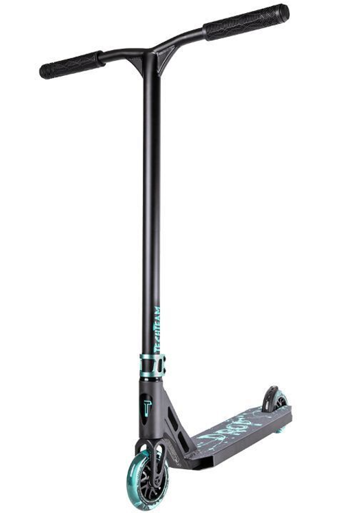 Самокат трюковой Drop celadon 1/4 (черный с зелёными колёсами)