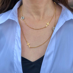 Тонкая длинная цепочка с маленькими крестиками и бликом Богородицы, цвет золото, Италия