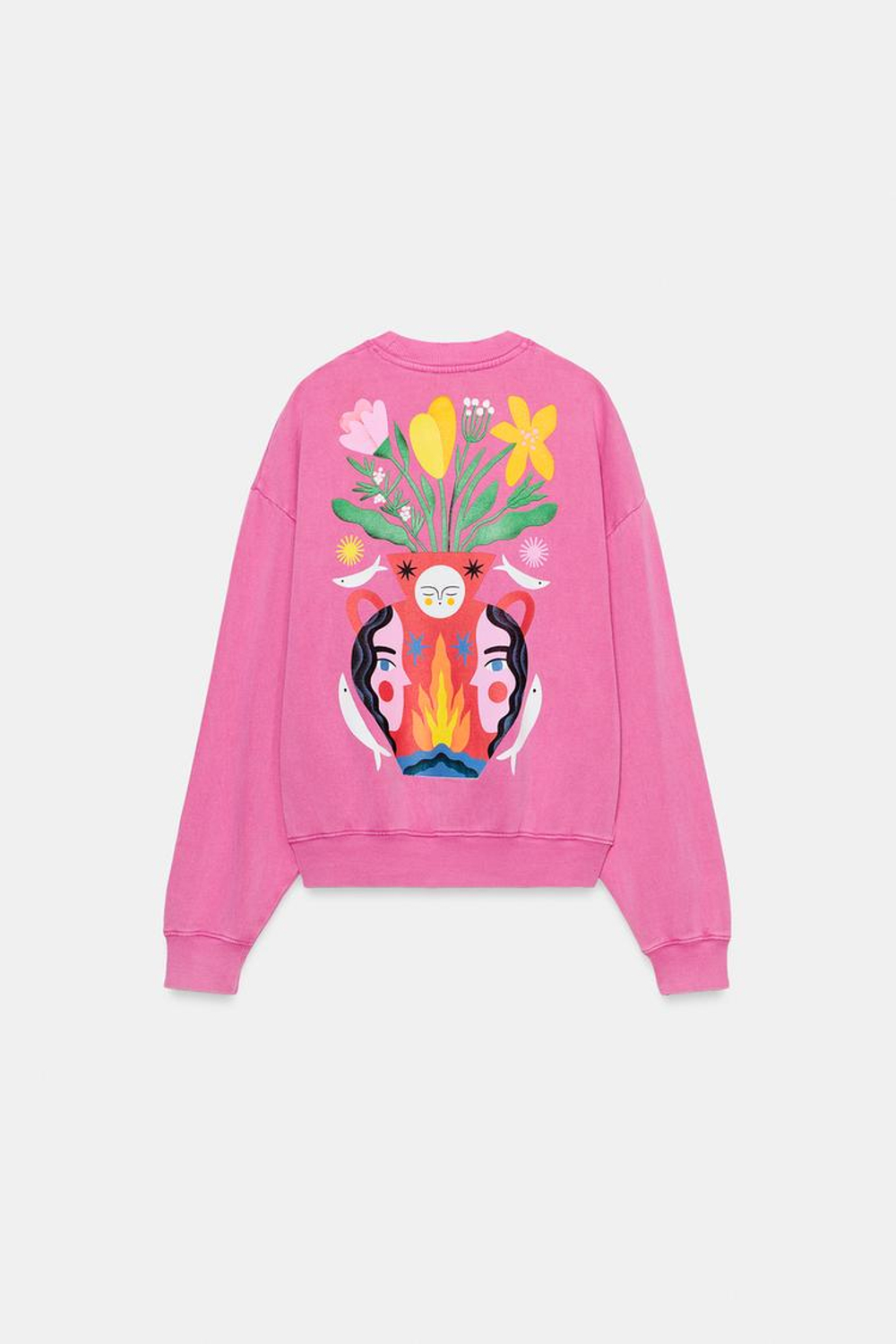 ZARA ТОЛСТОВКА OVERSIZE ИЗ ХЛОПКА С ЭФФЕКТОМ ПОТЕРТОСТИ И ПРИНТОМ AGUSTINA SHUAN, РОЗОВЫЙ