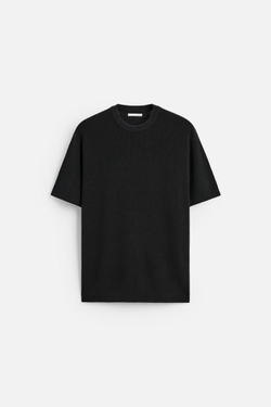 ZARA ФУТБОЛКА ПЛАТОЧНОЙ ВЯЗКИ, ЧЕРНЫЙ