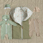 Комплект на выписку Зайчики с горшочками (хаки)/Шалфей (5 предметов)