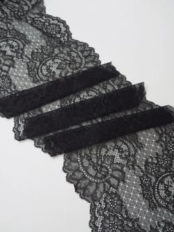 Кружево шантильи эластичное черное ширина 22 см