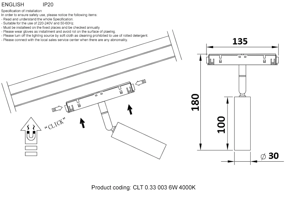 Светильник трековый магнитный Crystal Lux CLT 0.33 003 6W WH 4000К