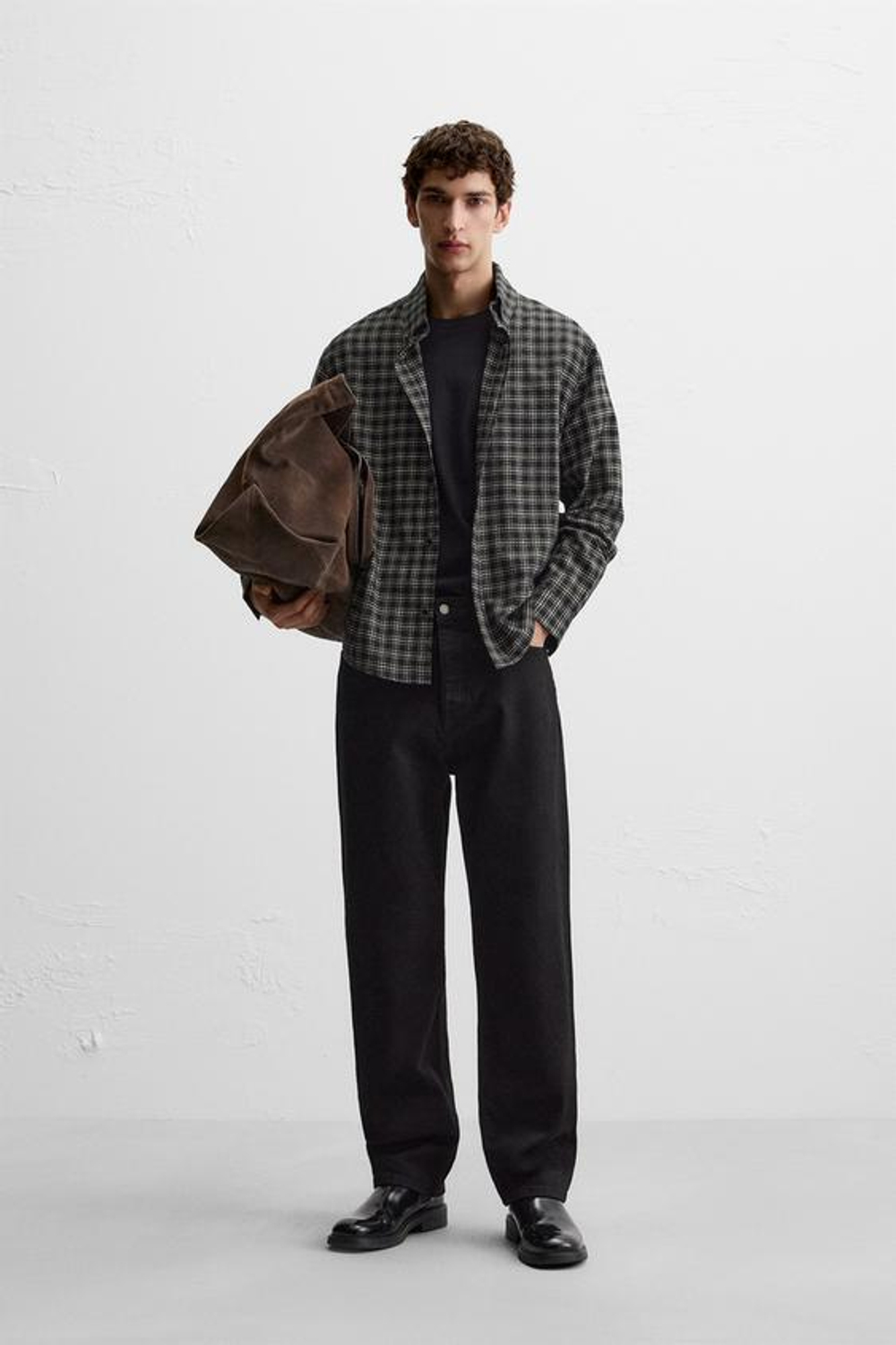 ZARА РУБАШКА В КЛЕТКУ, БЕЛЫЙ/ЧЕРНЫЙ