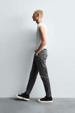 ZARA ДЖИНСЫ SKINNY FIT С ДЫРАМИ, СЕРЫЙ