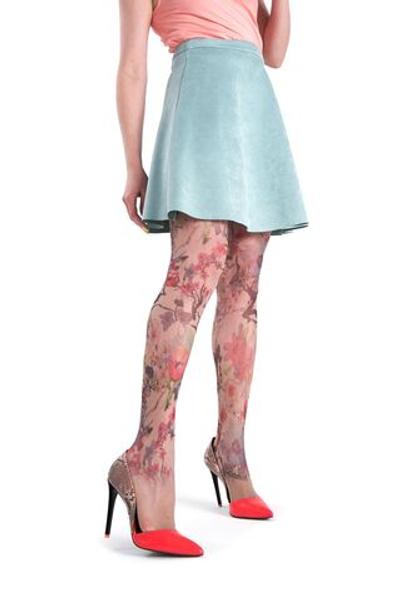 Колготки с принтом в виде нарисованных акварелью цветов (Размер: S-M-L) (Цвет: бежевый)