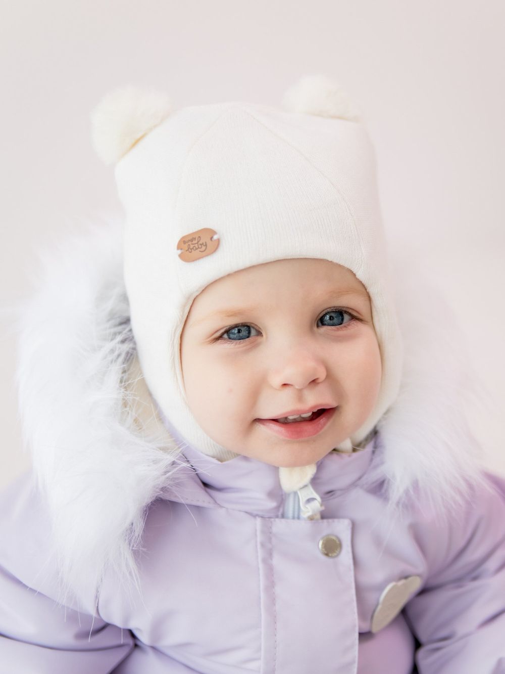 Шлем зимний из смесовой шерсти "Снежок" на кнопках 0+