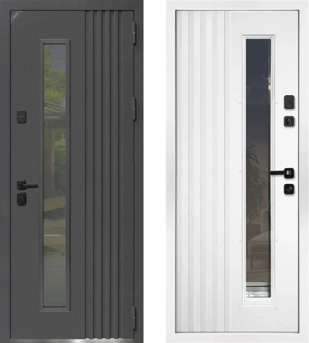Дверь входная термо Кираса СП серый муар/белый матовый
