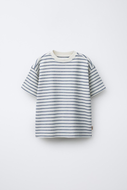 ZARA ФУТБОЛКА ИЗ РЕЛЬЕФНОЙ ТКАНИ В ПОЛОСКУ, ТЕМНО-СИНИЙ/БЕЛЫЙ