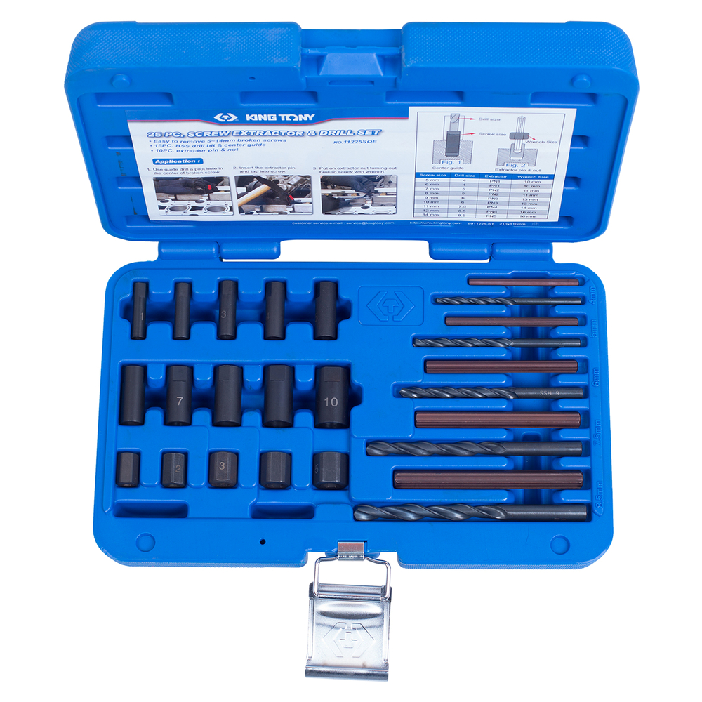 KING TONY (11225SQ) Набор экстракторов и сверел, 25 предметов