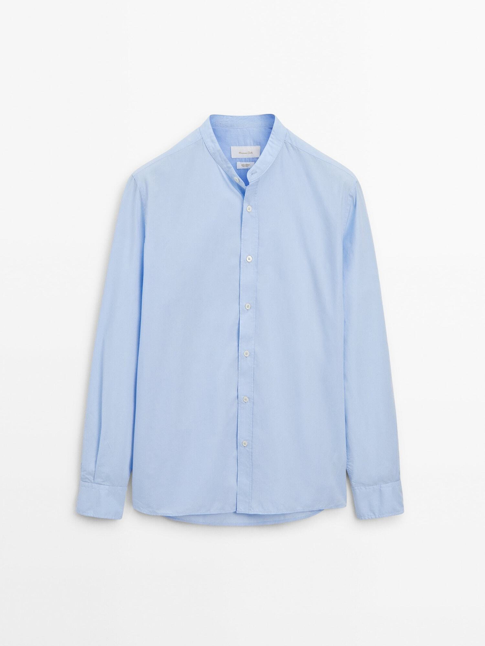 Massimo Dutti Рубашка из 100% хлопка с воротником-стойкой, небесно-голубой