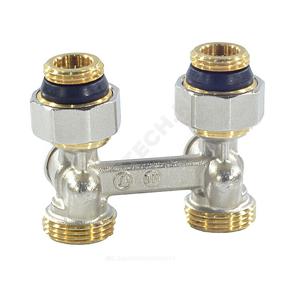 Узел нижнего подключения Ду 15 Ру10 1/2"x3/4" под плоское уплотнение двухтр прямой с переходниками R387L Giacomini R387LX012