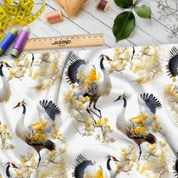 Ткань сатин японские журавли