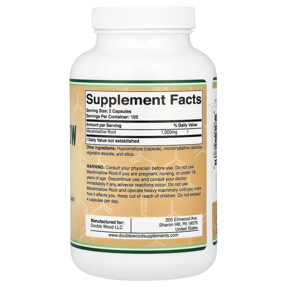 Double Wood Supplements, корень алтея, 210 капсул (500 мг в 1 капсуле)