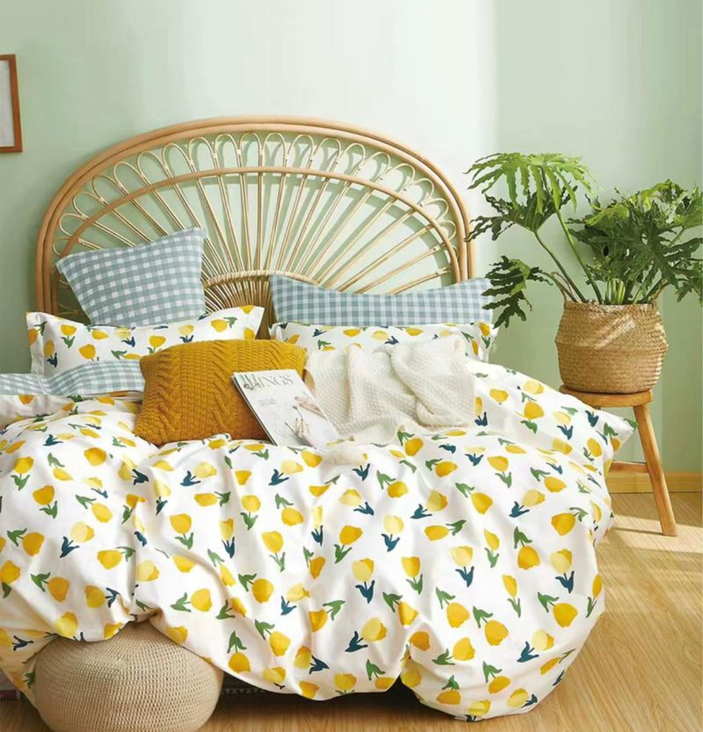 Постельное белье ZEPHYR HOME 1.5 Полуторка Сатин желтые тюльпаны