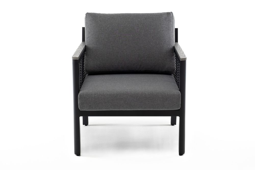 "Сан Ремо" кресло плетеное из роупа садовое, каркас алюминий темно-серый, роуп серый, ткань серая