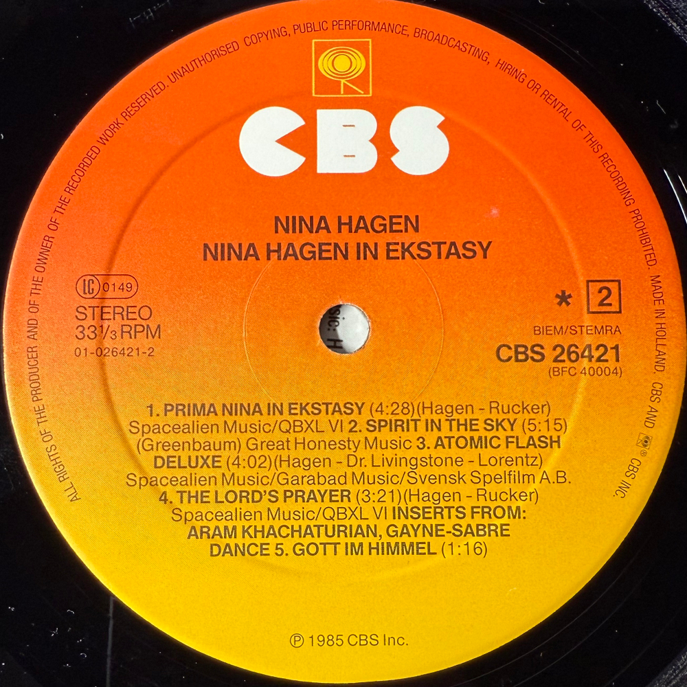 Nina Hagen - In Ekstasy (Голландия 1985г.)
