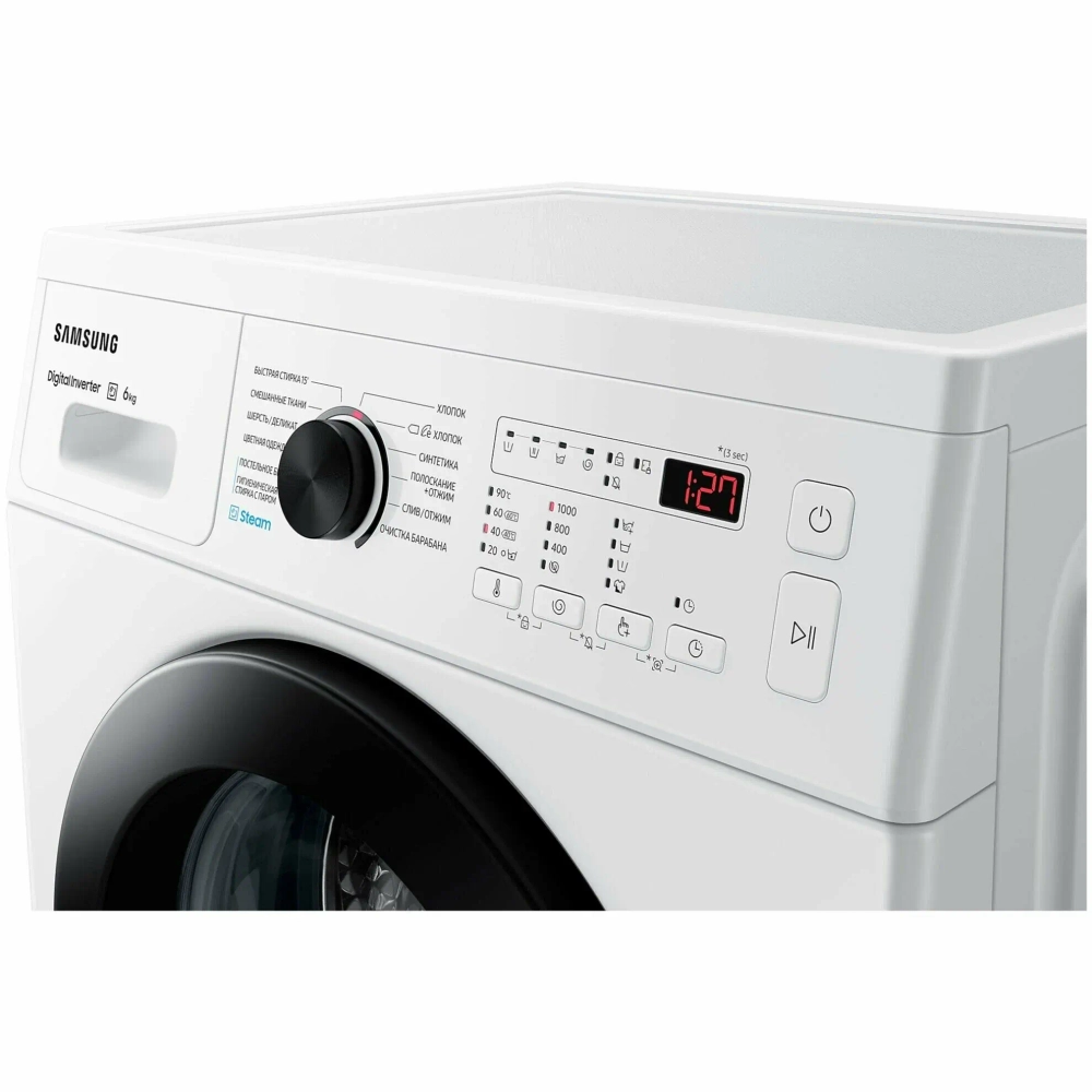 Стиральная машина Samsung WW60AG4S00CE 6 кг, 1000 об/мин, 45 см, инверторный мотор, пар, белая