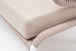 "Милан" диван 3-местный плетеный из роупа, каркас алюминий белый муар, роуп бежевый круглый, ткань бежевая 15052