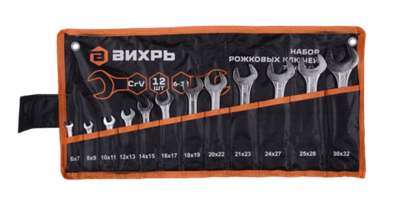 Набор рожковых ключей Вихрь 12 шт. 6 - 32, в чехле
