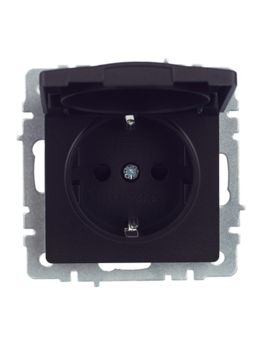 BRITE Розетка 1-местная с заземлением с защитными шторками и крышкой 16А IP44 РСбш10-3-44-БрЧ черный IEK