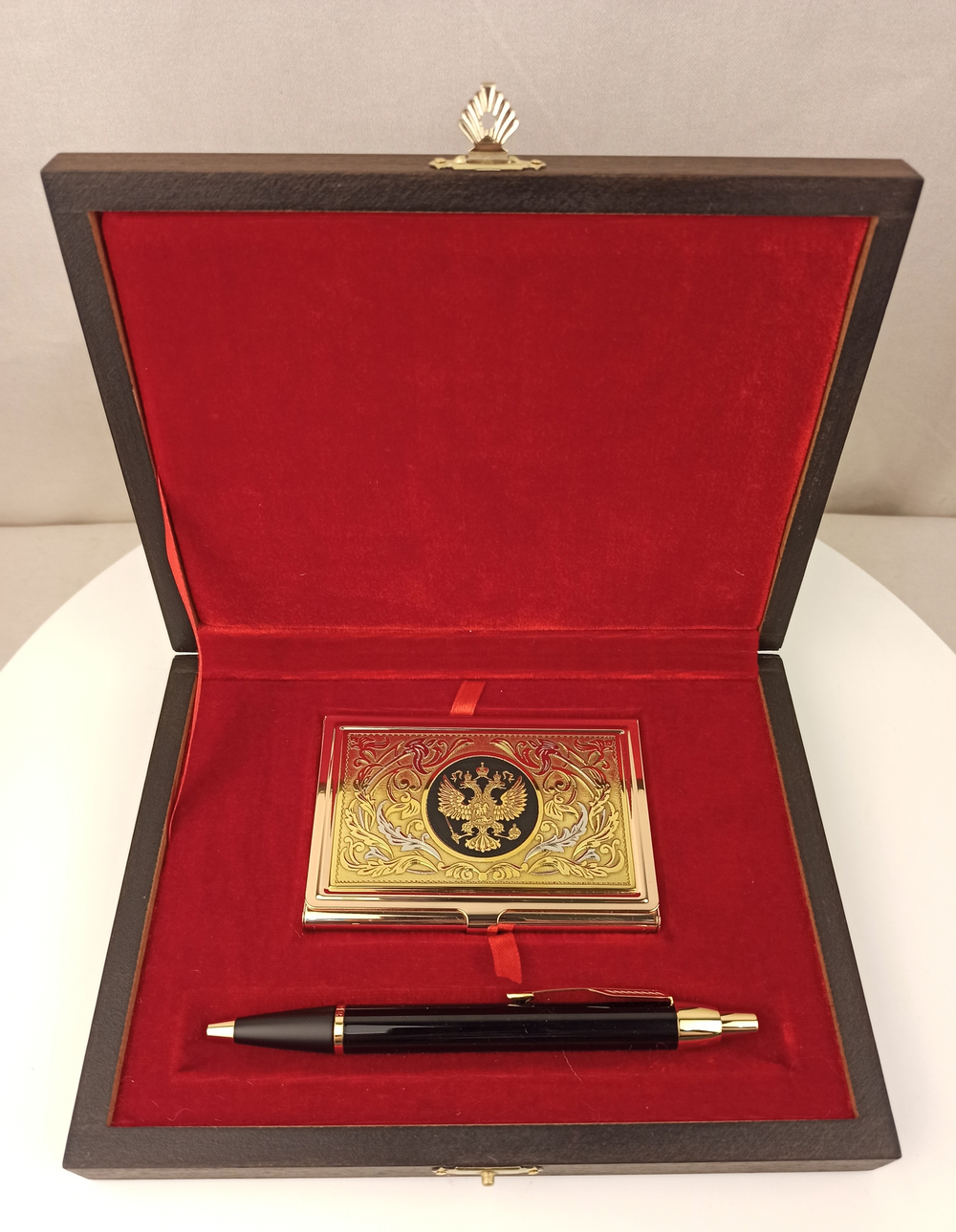 Набор "Гербовый" №15 визитница (Златоуст), ручка Паркер
