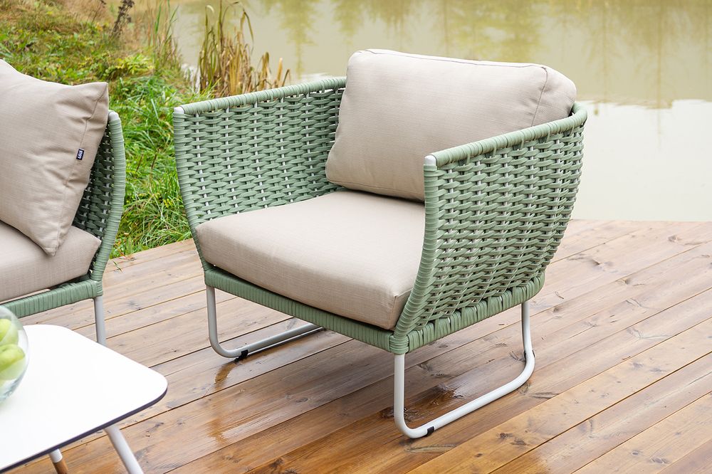 "Фиджи" лаунж-зона 5-местная плетеная из роупа (веревки), каркас алюминиевый светло-серый, роуп зеленый (4204)