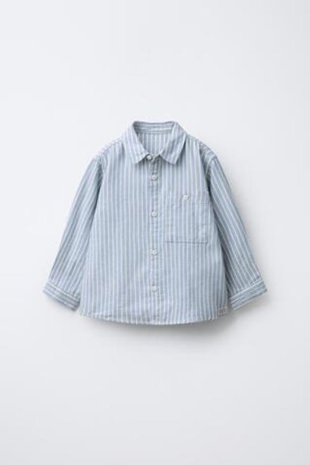 ZARA РУБАШКА В ПОЛОСКУ ИЗ МЯГКОЙ ТКАНИ, СИНИЙ