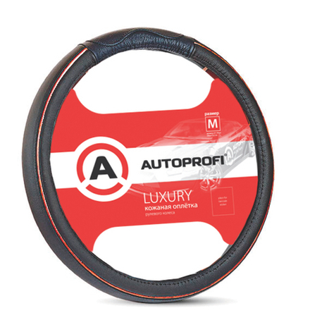 Оплетка руля Autoprofi LUXURY AP-1080 BK/BK (M) черная натуральная кожа