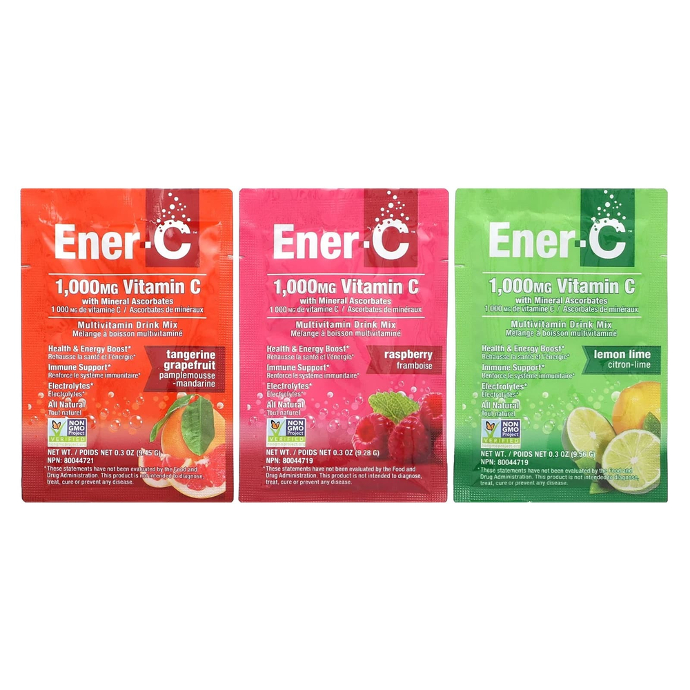 Ener-C, мультивитаминная смесь для приготовления напитка, пенящийся, ассорти вкусов, 1000 мг, 30 пакетиков, 282,9 г (9,9 унции)