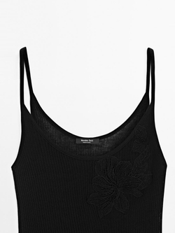 Massimo Dutti Топ на бретелях с узором, черный
