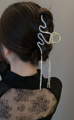 Заколка  Краб" Змея со стразами с подвесками из стразов. Символ мудрости и возрождения. Металл. Крепкая. Усиленная. Цвет "Золото"