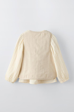 ZARA РУБАШКА С ВЫШИВКОЙ, ПЕСОЧНЫЙ