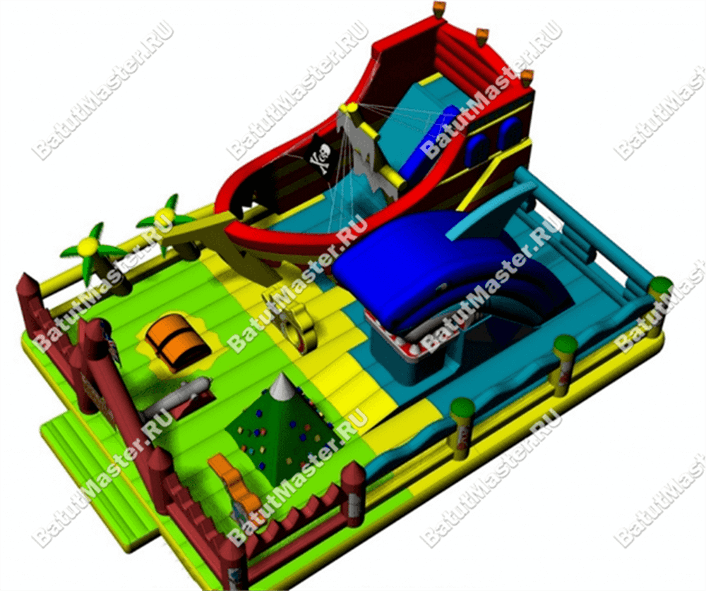 Большой надувной батут "Говорящая акула" 14*10*6 м