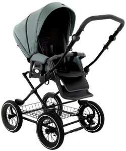 Детская коляска Roan Bass Next Classic Кожа d12 3 в 1 с автокреслом Elo Lux Black RCL303/1 Misty Mint/Grey