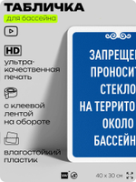 Табличка для бассейна "Запрещено проносить стекло на территорию около бассейна", на пляж, для общественной и частной зоны отдыха, информационная, 40х30 см, Silver Plane x Айдентика Технолоджи