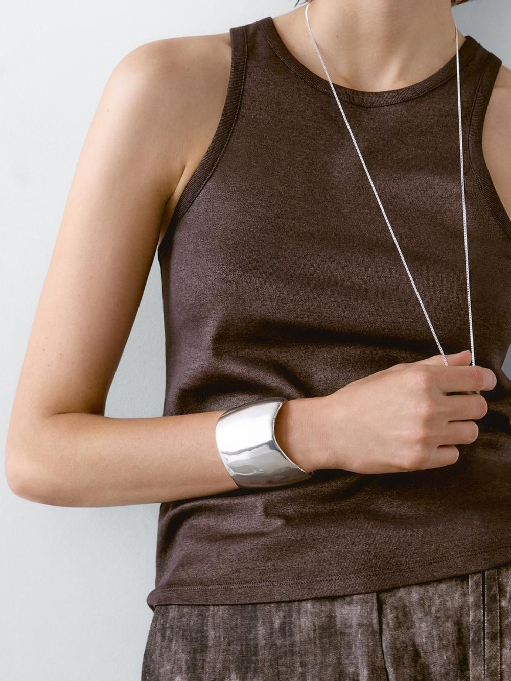 Massimo Dutti Топ с круглым вырезом и блестящей отделкой, коричневый