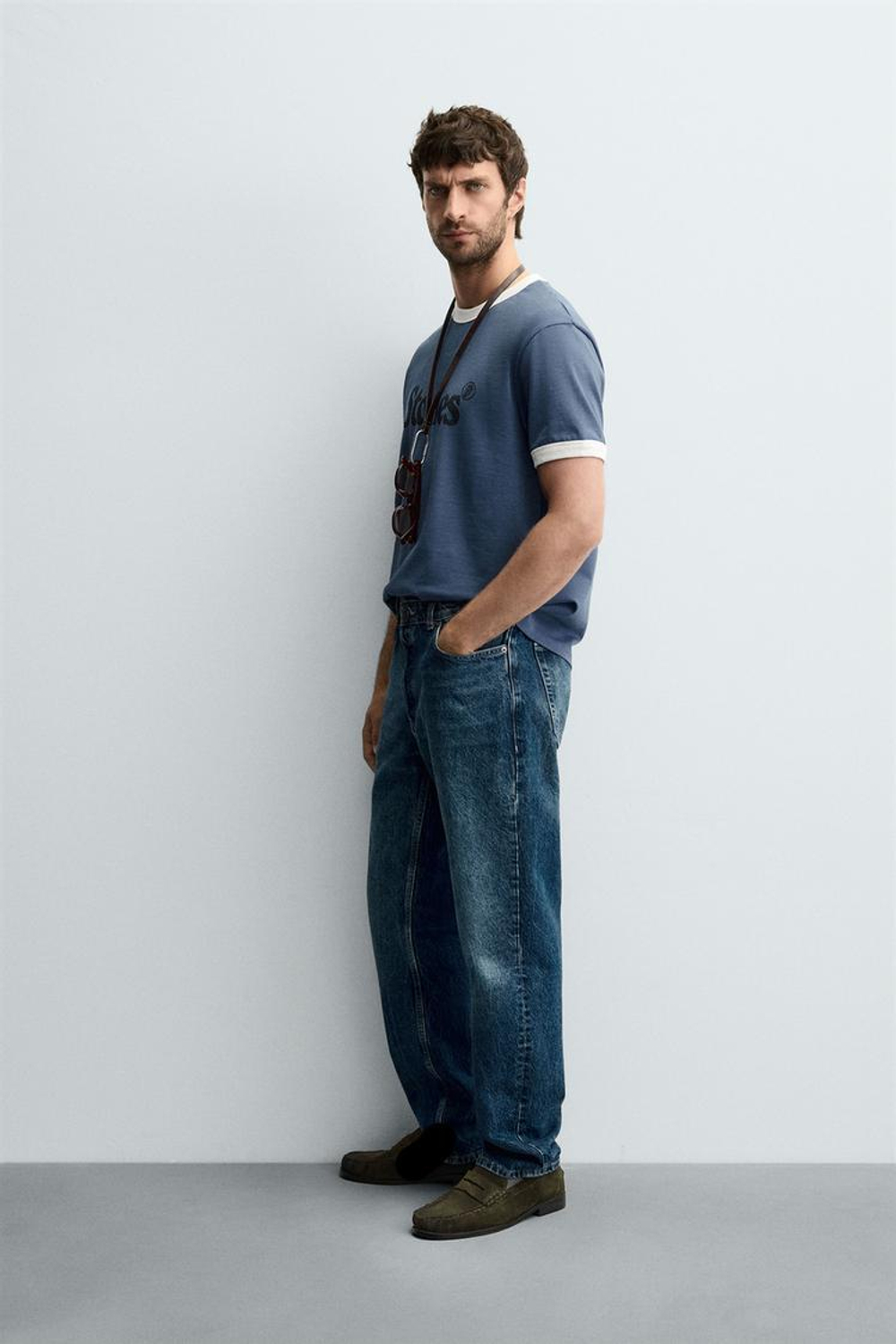 ZARA ФУТБОЛКА THE ROLLING STONES ®, ВЫЦВЕТШИЙ СИНИЙ