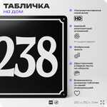 Адресная табличка с номером дома 238, на фасад и забор, черная, 25х25 см, Айдентика Технолоджи
