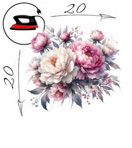 Термотрансфер "Букет пионов ", наклейка на одежду, 20х20