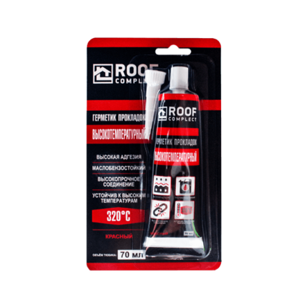 Герметик силиконовый высокотемпературный Roof Complect красный в тюбике (70 мл/12 шт)