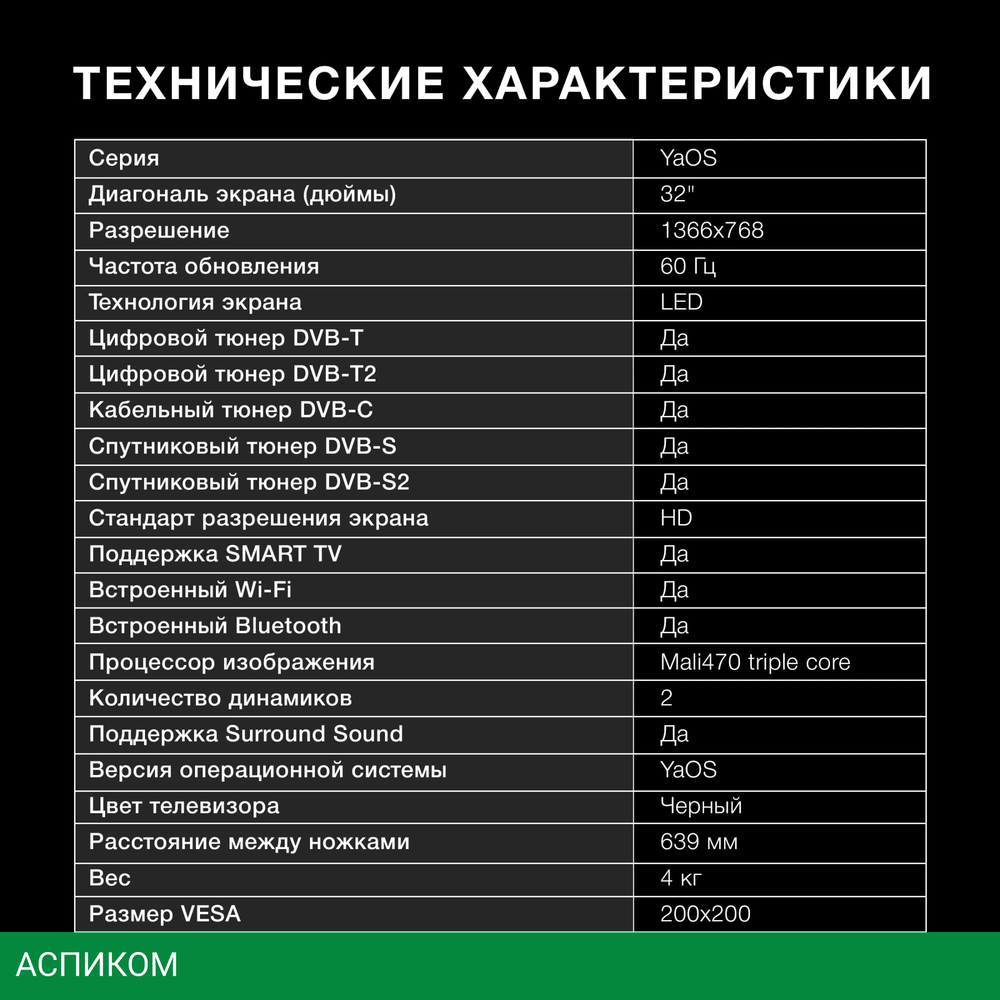 Телевизор LED Hyundai 32" H-LED32BS5003