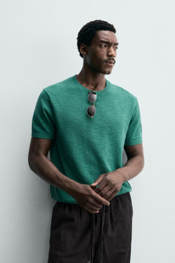 ZARA ФУТБОЛКА КЛАССИЧЕСКОГО КРОЯ, ЗЕЛЕНЫЙ