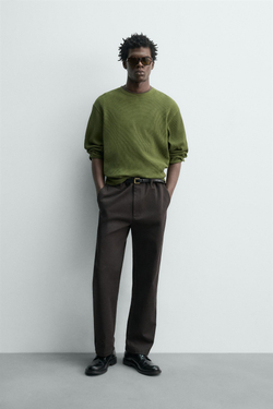 ZARA ФУТБОЛКА ИЗ РИФЛЕНОГО ТРИКОТАЖА, ХАКИ