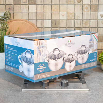 Набор кастрюль 3 предмета (2,9л, 3,9л, ковш 2,1л) нерж Bella Cucina BC-2127