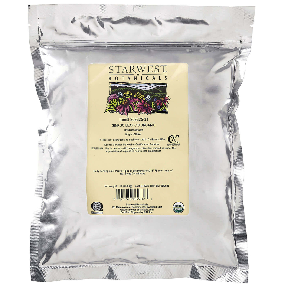 Starwest Botanicals, Органические листья гинкго (C / S), 453,6 г (1 фунт)