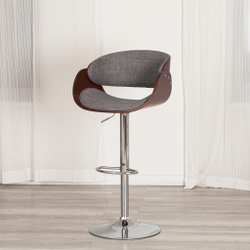 Барный стул LANDO (mod.4036) металл/дерево/ткань, 59х51х93-114 см, высота сиденья 62-83 см, серый/орех/хром, Aimcasa 28